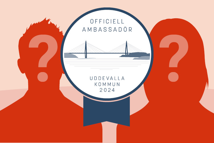 en bild med silhuetter på en kvinna och en man och texten officiell ambassadör Uddevalla kommun 2024