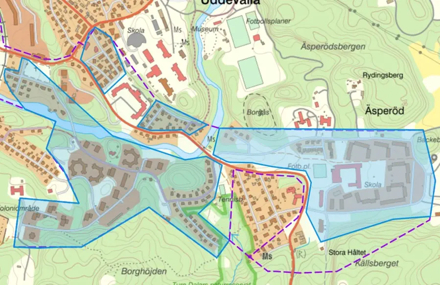 En karta som visar upp förändring i områdets utformning.