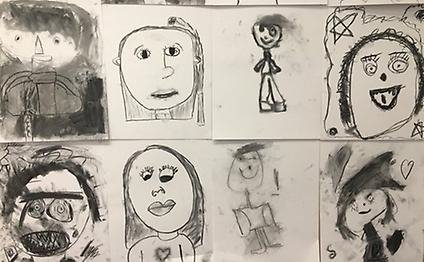 självporträtt på barn tecknade med kol