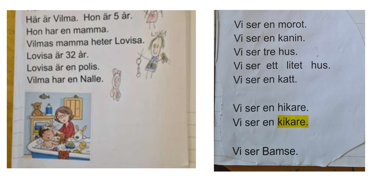 Bilder på texter som eleverna skrivit själva med hjälp av talyntes