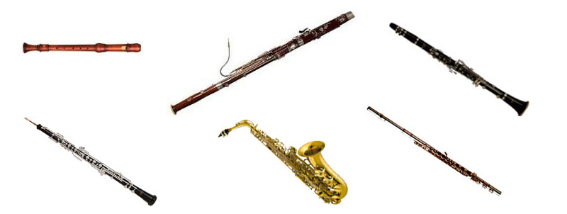 Blockflöjt, fagott, klarinett, oboe, saxofon och tvärflöjt