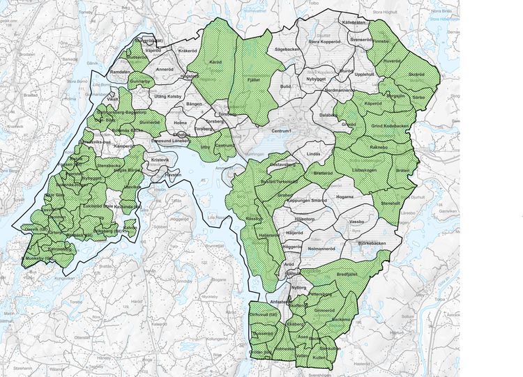 En karta visar att större delen av kommunen är grön och alltså redan haft tillyn av avlopp
